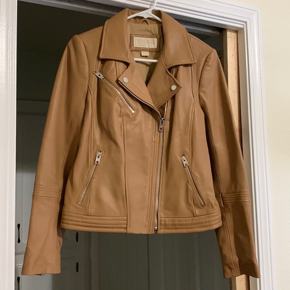 Michael Kors Leather Jacket: Camel Color; Size S